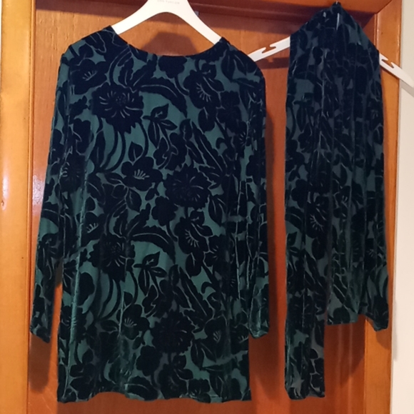 Silk Lore Green Velvet Top w/ Scarf, M #0079 - Picture 5 of 5